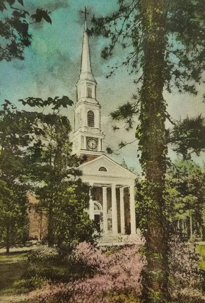 Pinehurst North Carolina~Village Chapel~Clock Tower~1949 Hand-Colored a2-146