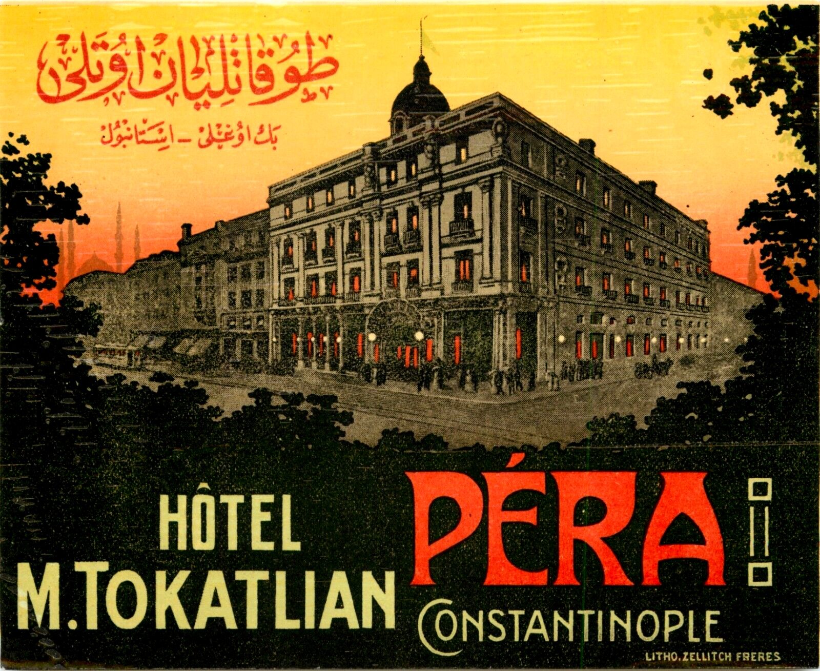 Hotel Tokatlian ~PERA - CONSTANTINOPLE~ Historc & Scarce Luggage Label, c. 1925