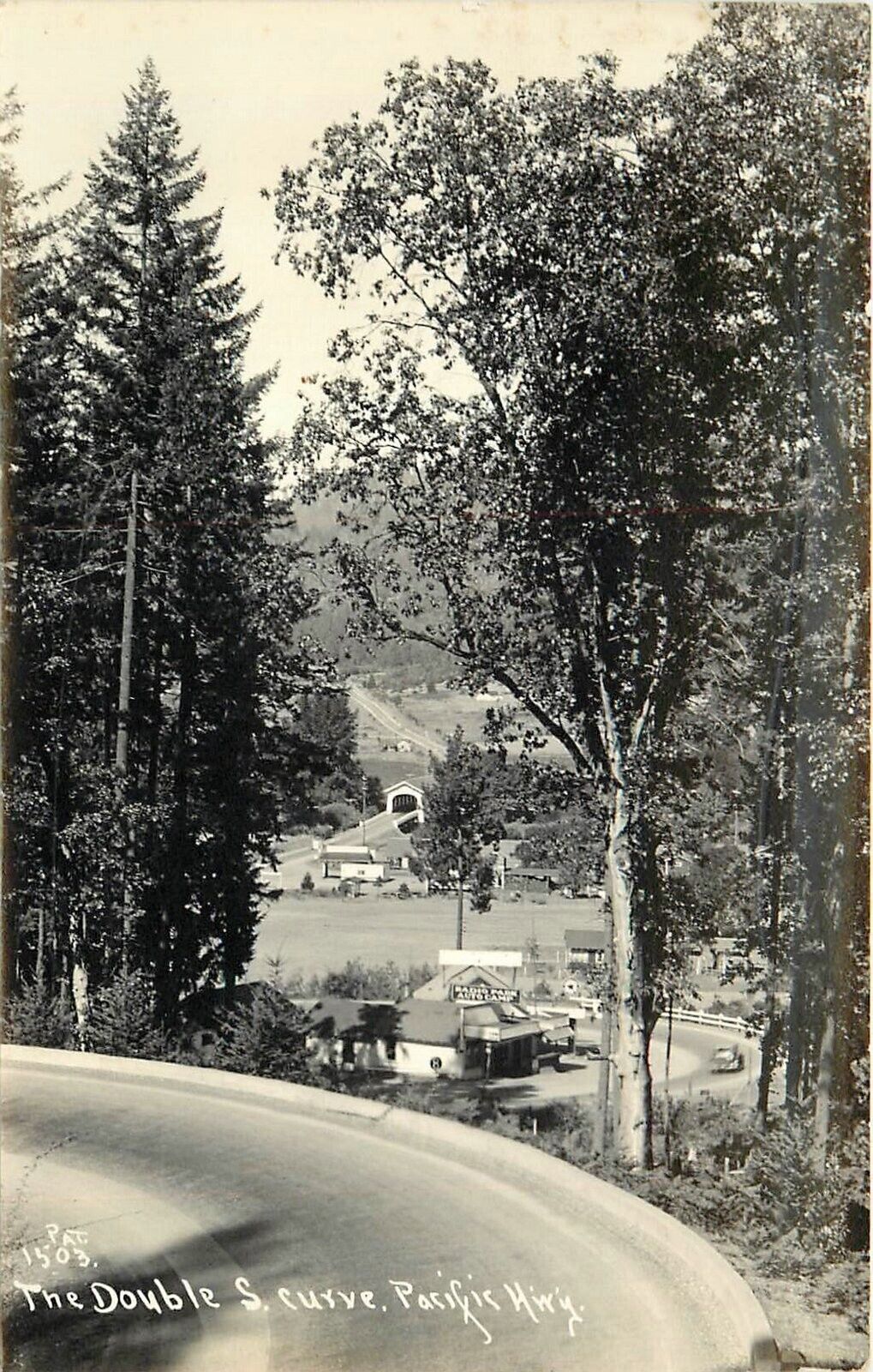 Postcard 1930s Oregon Sunny Valley Radio Park auto Camp Bridge OR24-4882