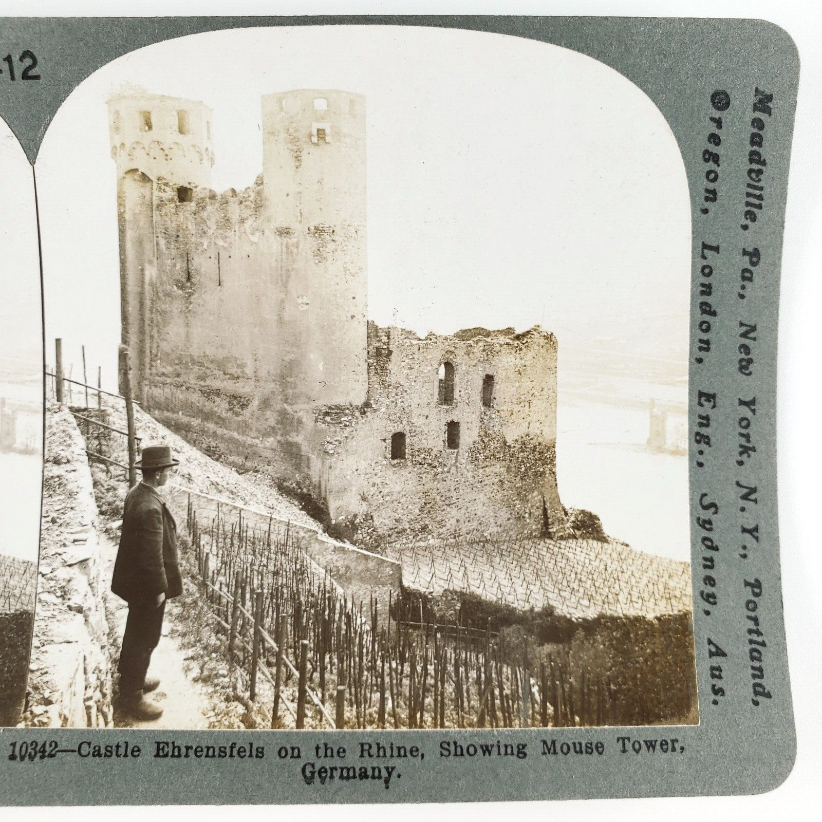 Ehrenfels Castle Mouse Tower Stereoview c1901 Rhine River Germany Island A2751