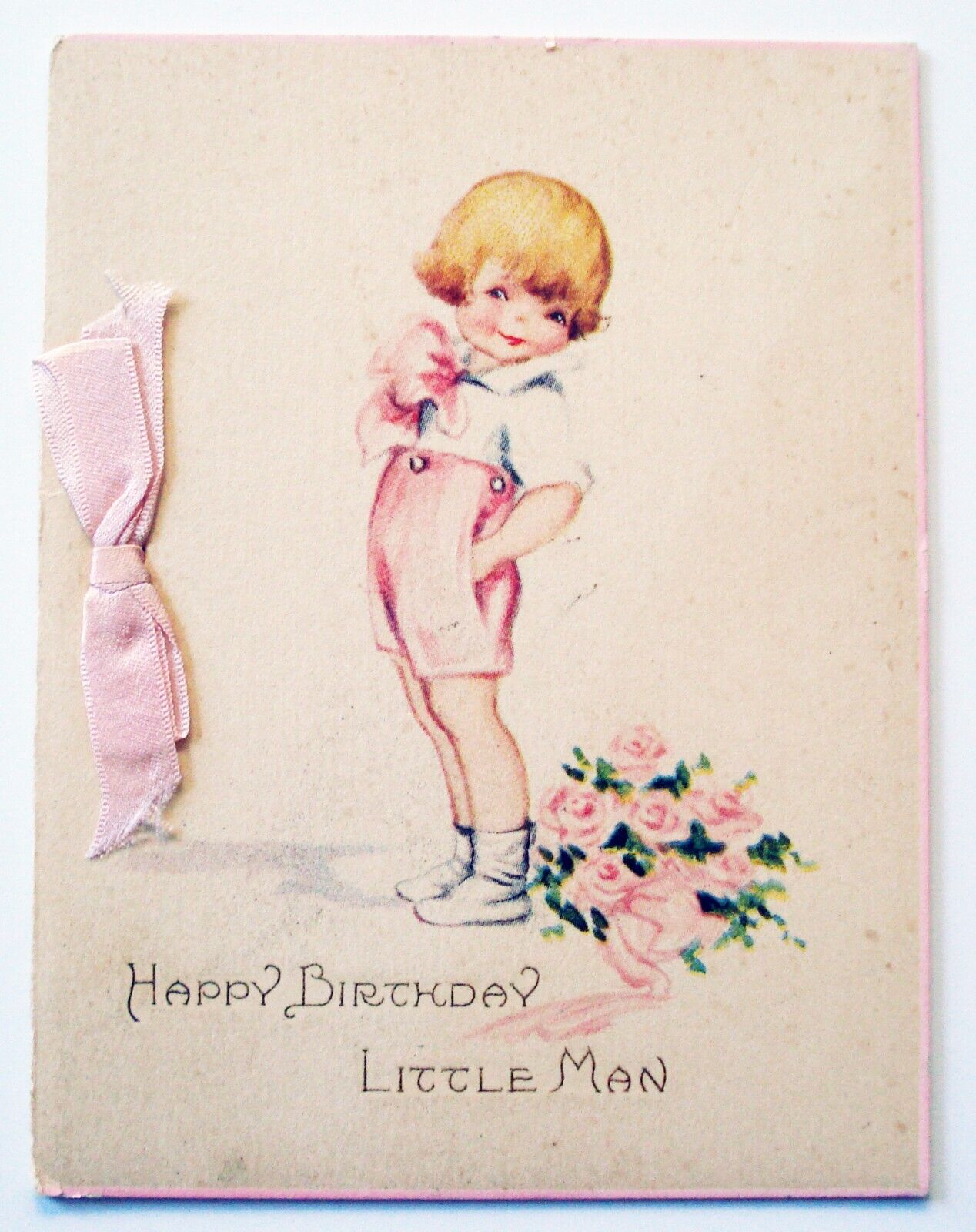 GIBSON - VINTAGE BIRTHDAY CARD - HAPPY BIRTHDAY LITTLE MAN - 1920\'S - USED
