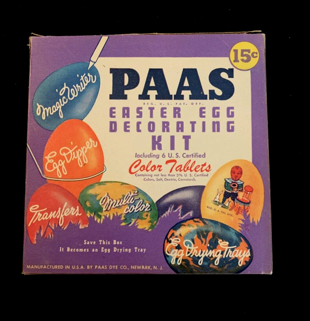 1940\'s PAAS EASTER EGG Dye Colors Box with dyes and inserts.  Retro Vintage