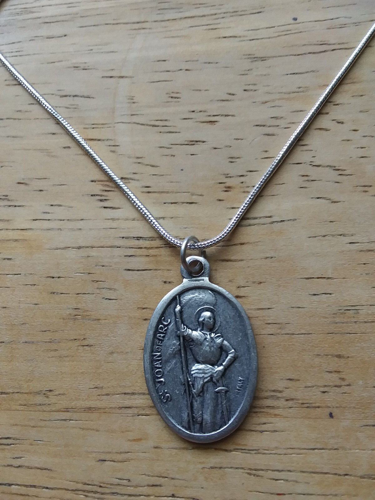 St Joan of Arc Pray for Us Medal necklace 925 sterling silver chain+ prayer card