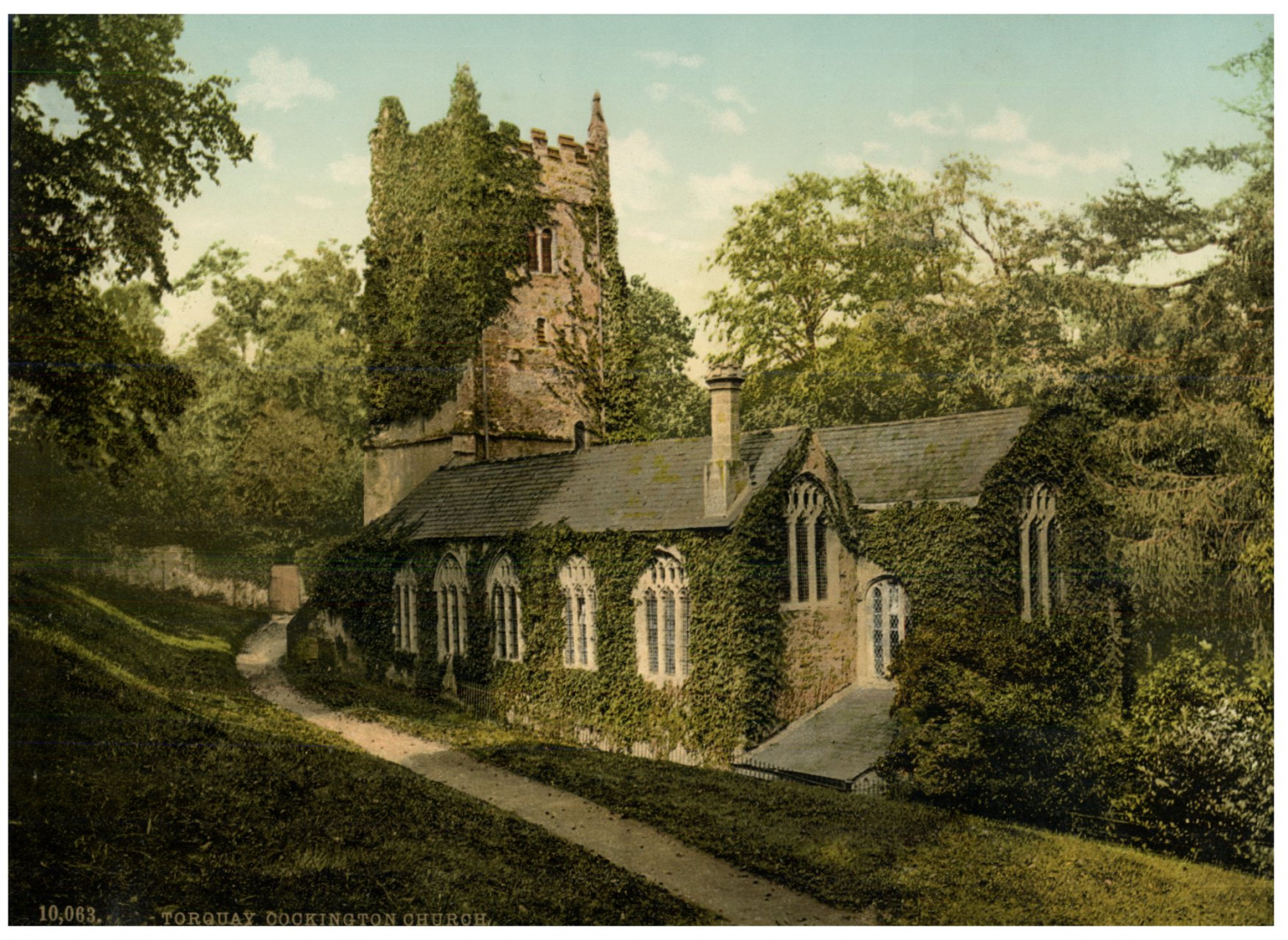 Torquay. Cockington Church. Vintage PZ photochromy, photochromy, vintage ph