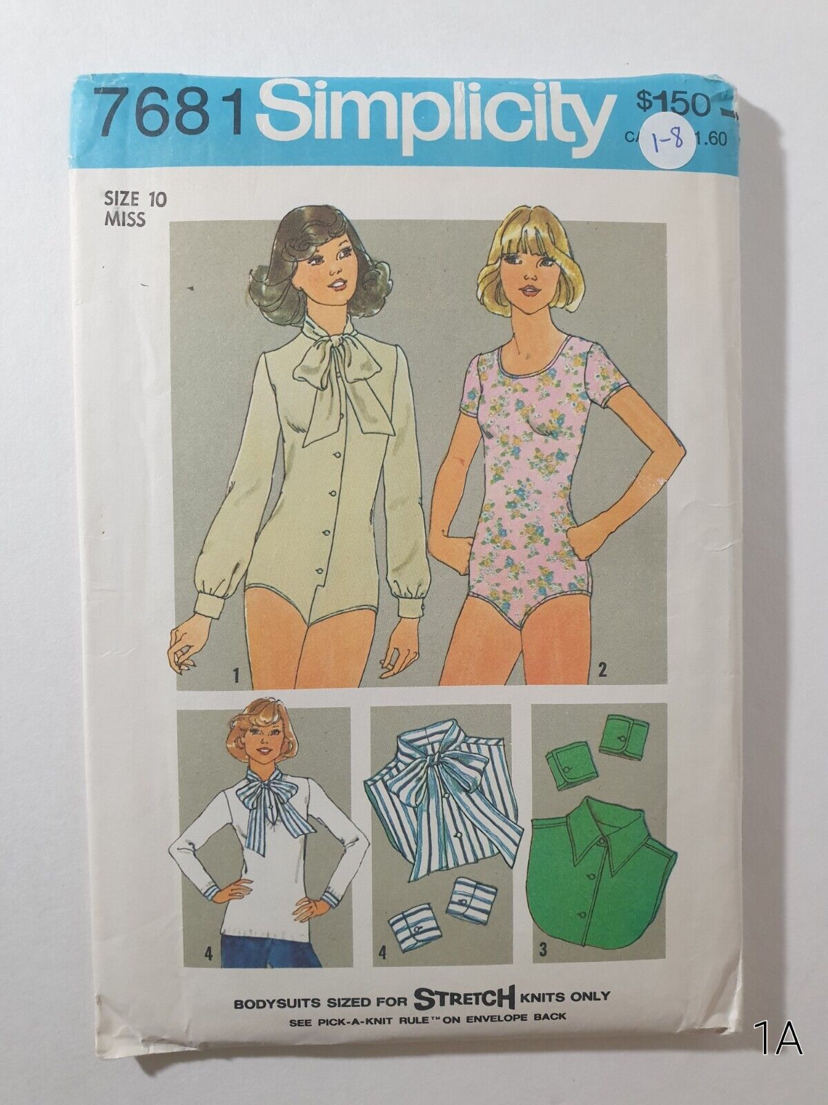 Simplicity 7681 Vintage 1976 Bodysuits Dickies & Cuffs Sewing Pattern UCFF