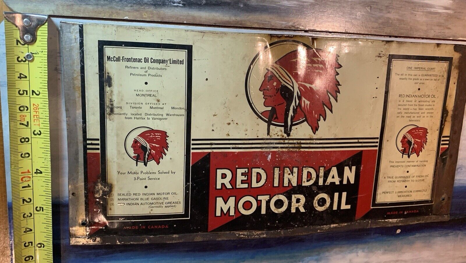 1930s Red Indian Motor Oil Tin Sign Oil Can Folk Art McColl Frontenac