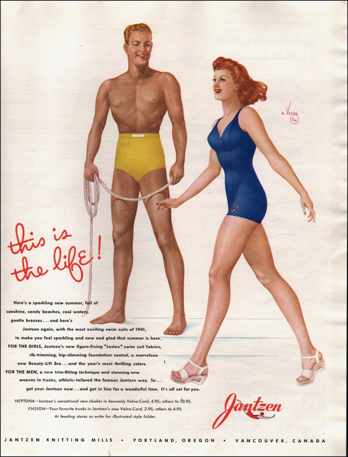 1941 Vintage ad Jantzen swimsuit retro Fashion Navy Blue Sandels art  Very RARE