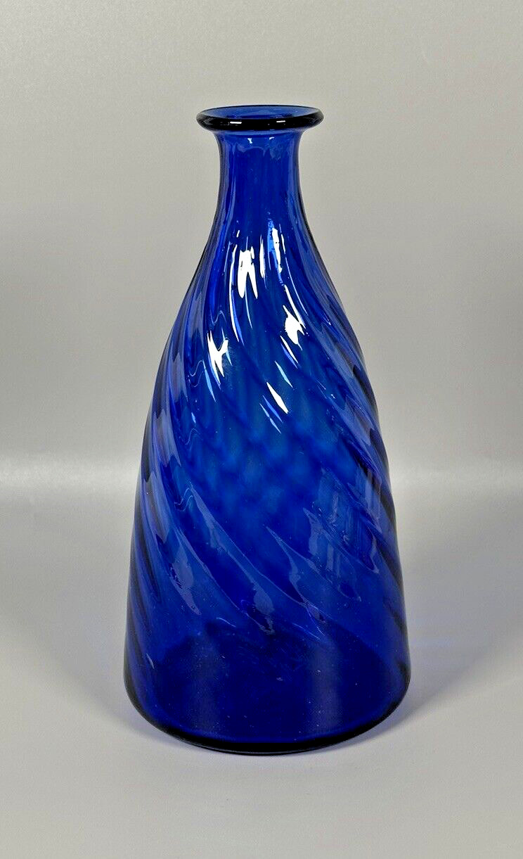 Antique Cobalt Blue Swirl Handblown Barber/Bitters Bottle, 7 1/4”