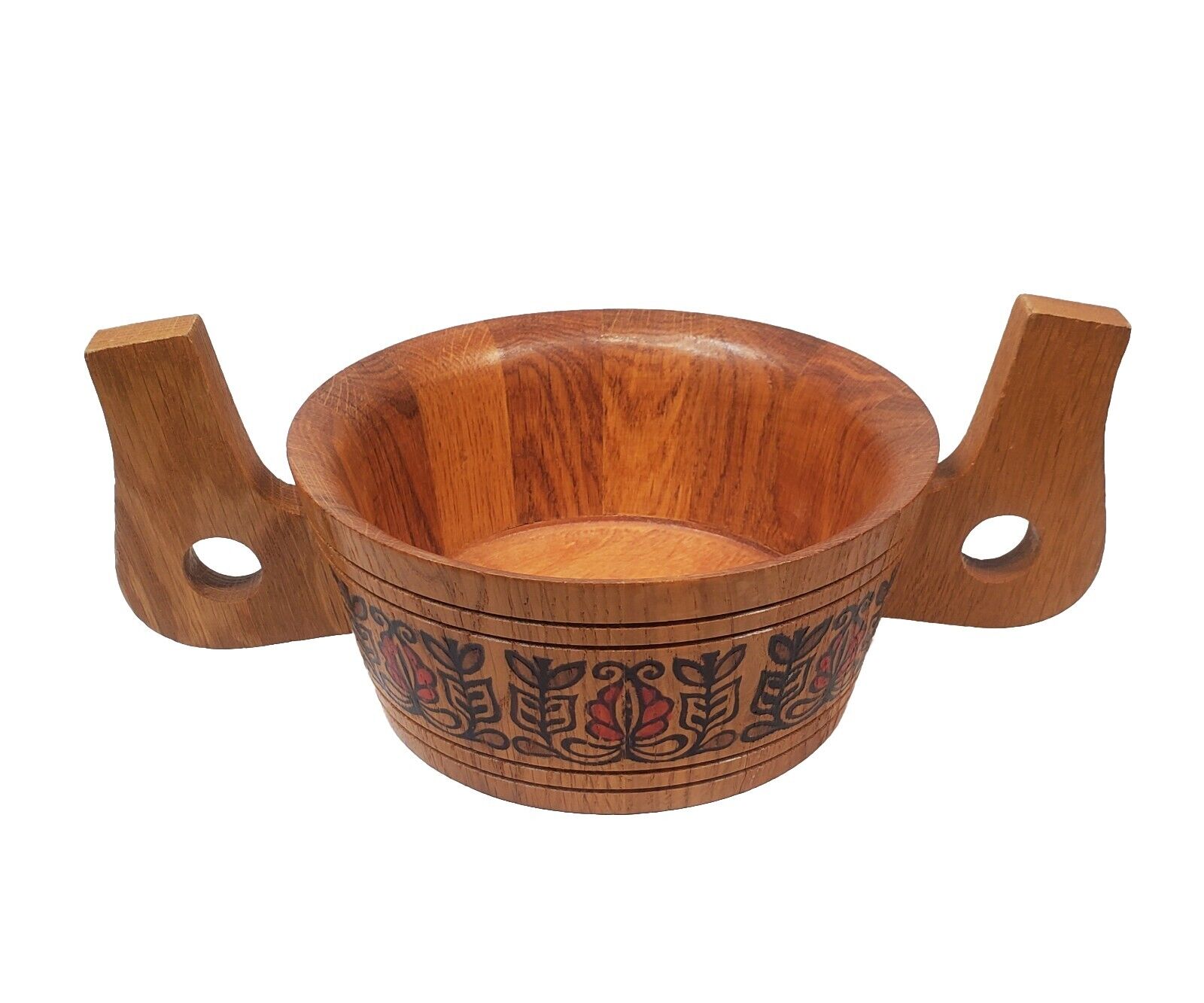 Vintage MCM Russian Ukrainian Handpainted Wooden Folk Art Bowl Makers Mark 6.5\
