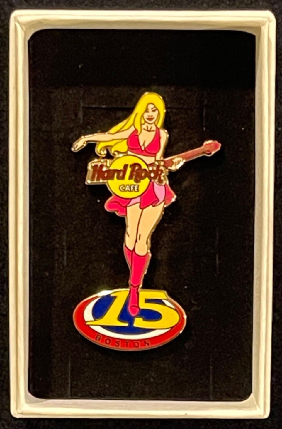 Hard Rock Cafe Boston 15TH Anniversary Sexy Blonde Girl with Guitar Pin