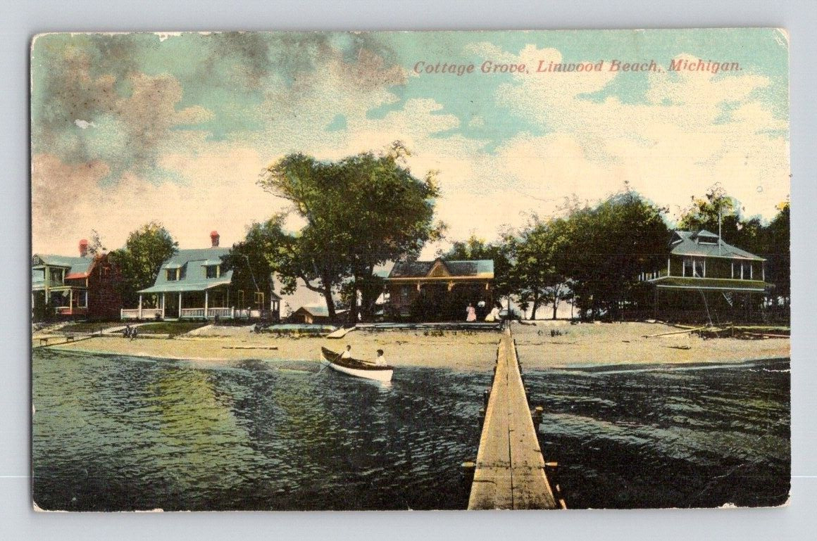1913. LINWOOD BEACH, MICHIGAN. COTTAGE GROVE. POSTCARD BQ24