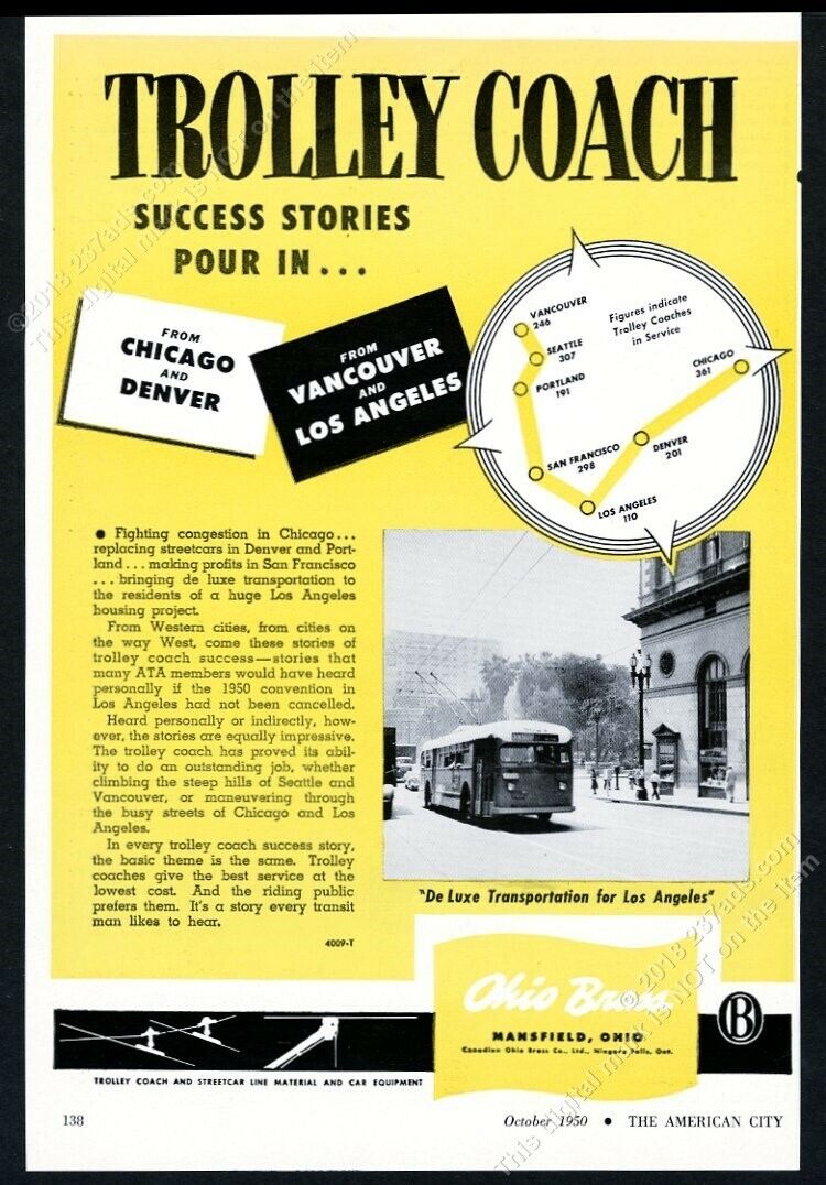 1950 Los Angeles trolley coach photo Ohio Brass vintage trade print ad
