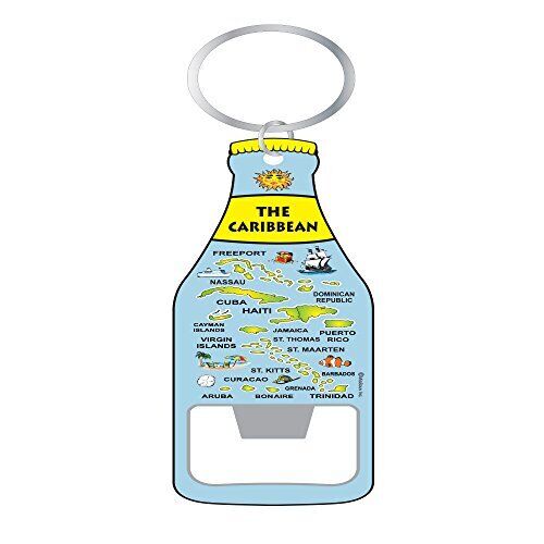 Caribbean Islands Bottle Opener Keychain - Novelty Map Souvenir Key Chain Gift