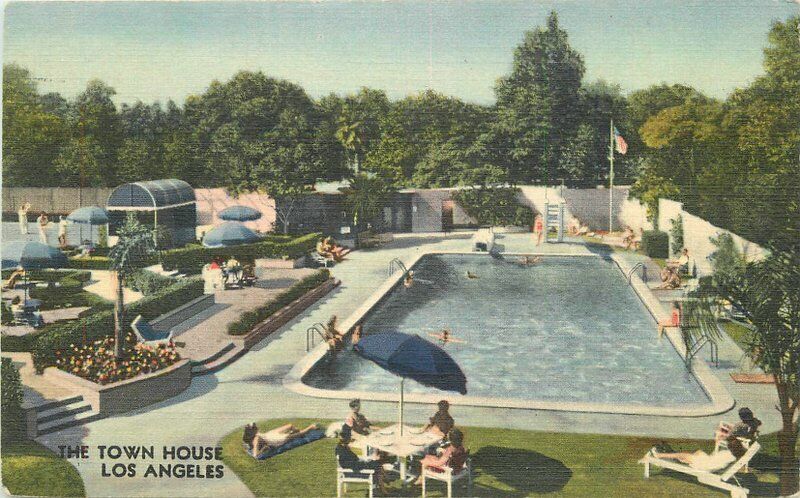 California Los Angeles Town House Swimming Pool Teich roadside Postcard 22-2704