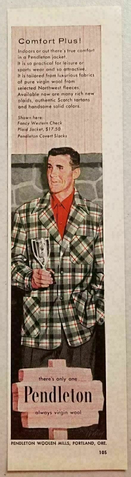 1956 Print Ad Pendleton Wool Jacket & Slacks Man Holds Trophy Portland,OR