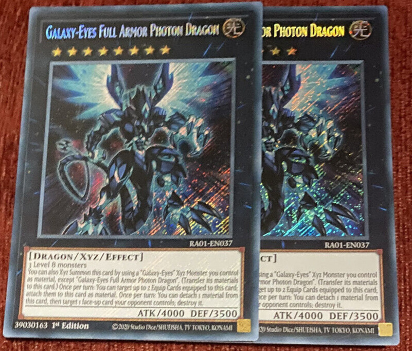 YuGiOh 2x Galaxy-Eyes Full Armor Photon Dragon RA01-EN037 1st Ed Secret Rare N/M