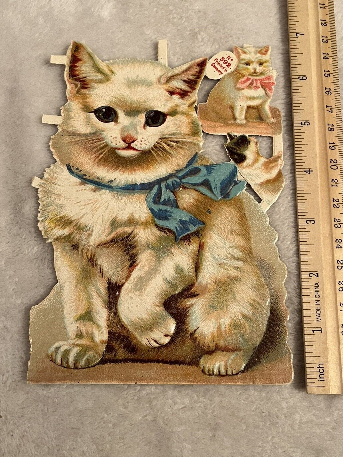 Rare 1890 Victorian Antique Helena Maguire White Cat Kitten Die Cut Connected