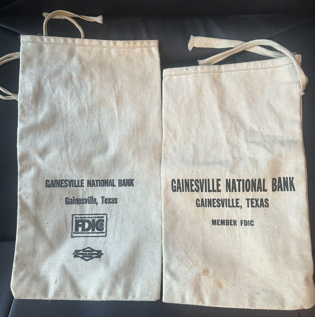 2 Vintage Canvas Bank Bag Gainesville National Bank Texas
