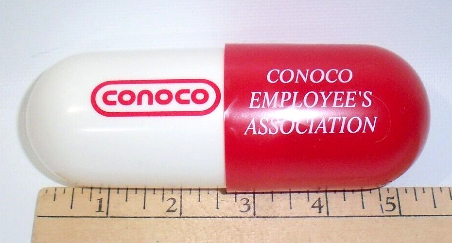 Vintage Conoco Employees Association Pill Capsule Shaped First Aid Kit
