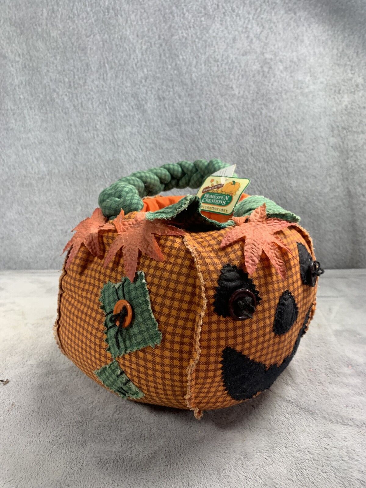 Rare Unique Trick Or Treat Basket Large Stuffed Country Jack O' Lantern Pumpkin