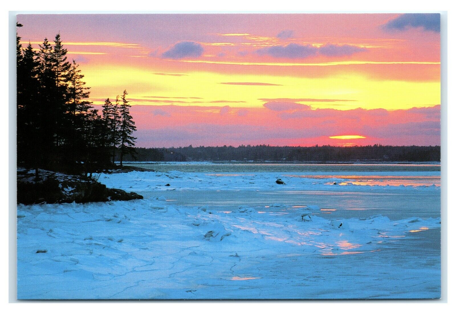 Postcard Thompson\'s Island, Acadia National Park, Maine ME winter snow K6