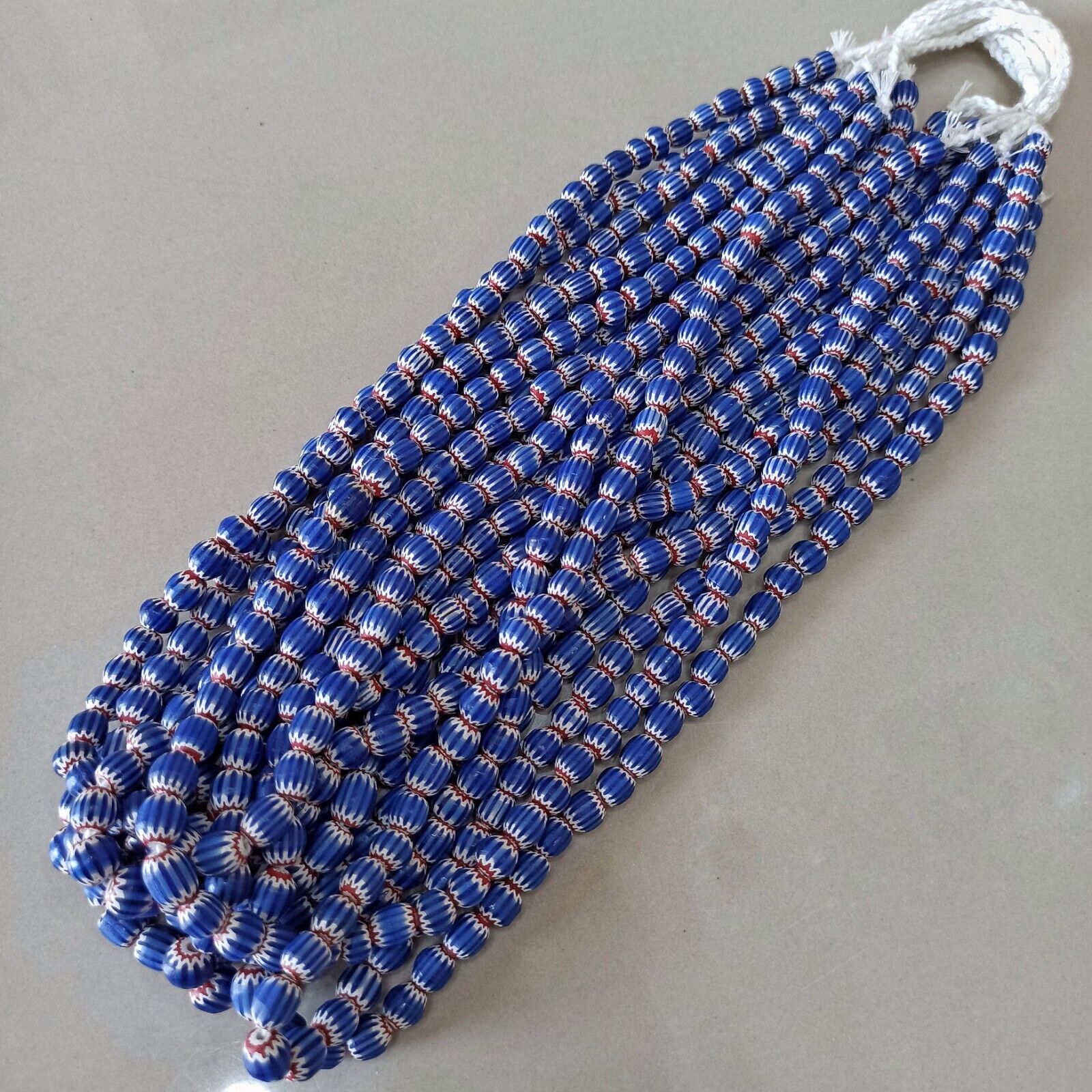 Authentic Vintage Handmade African Blue On White Chevron Trade Glass Beads IV