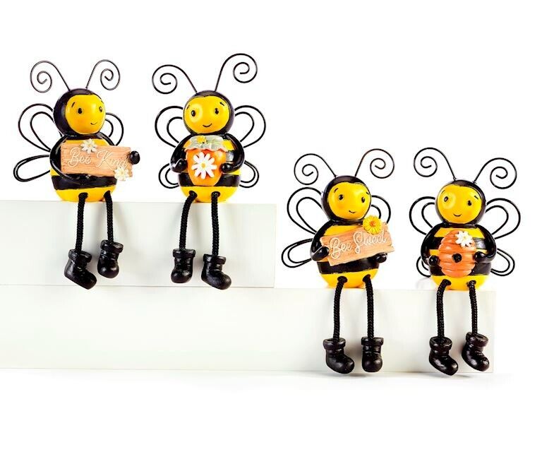 Bumblebee Bee Shelf Sitters Set of 4 with Dangly Legs Sentiments Yellow Black