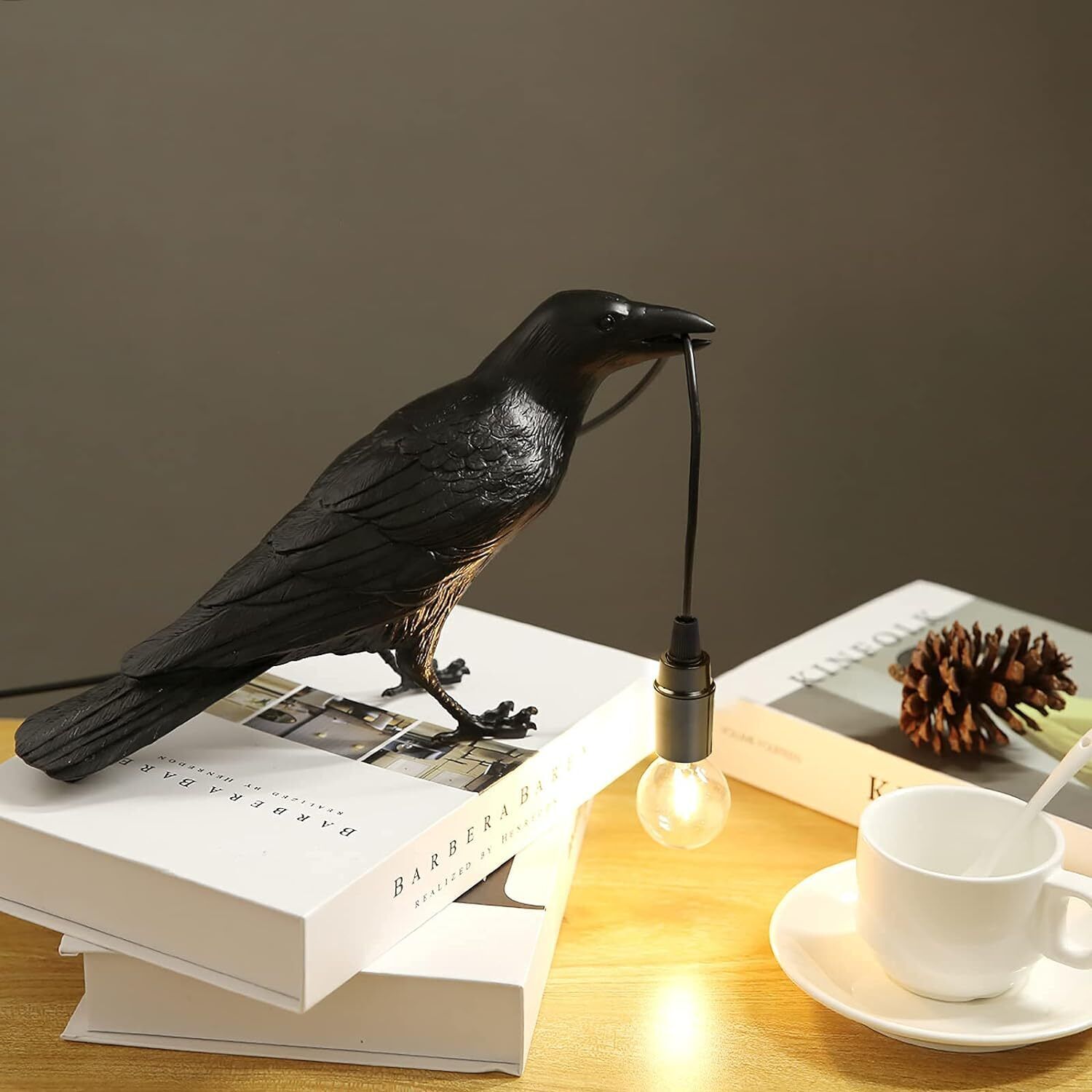 Raven Table Lamp Birds Desk Resin Crow Wall Sconce Lamp, Black 