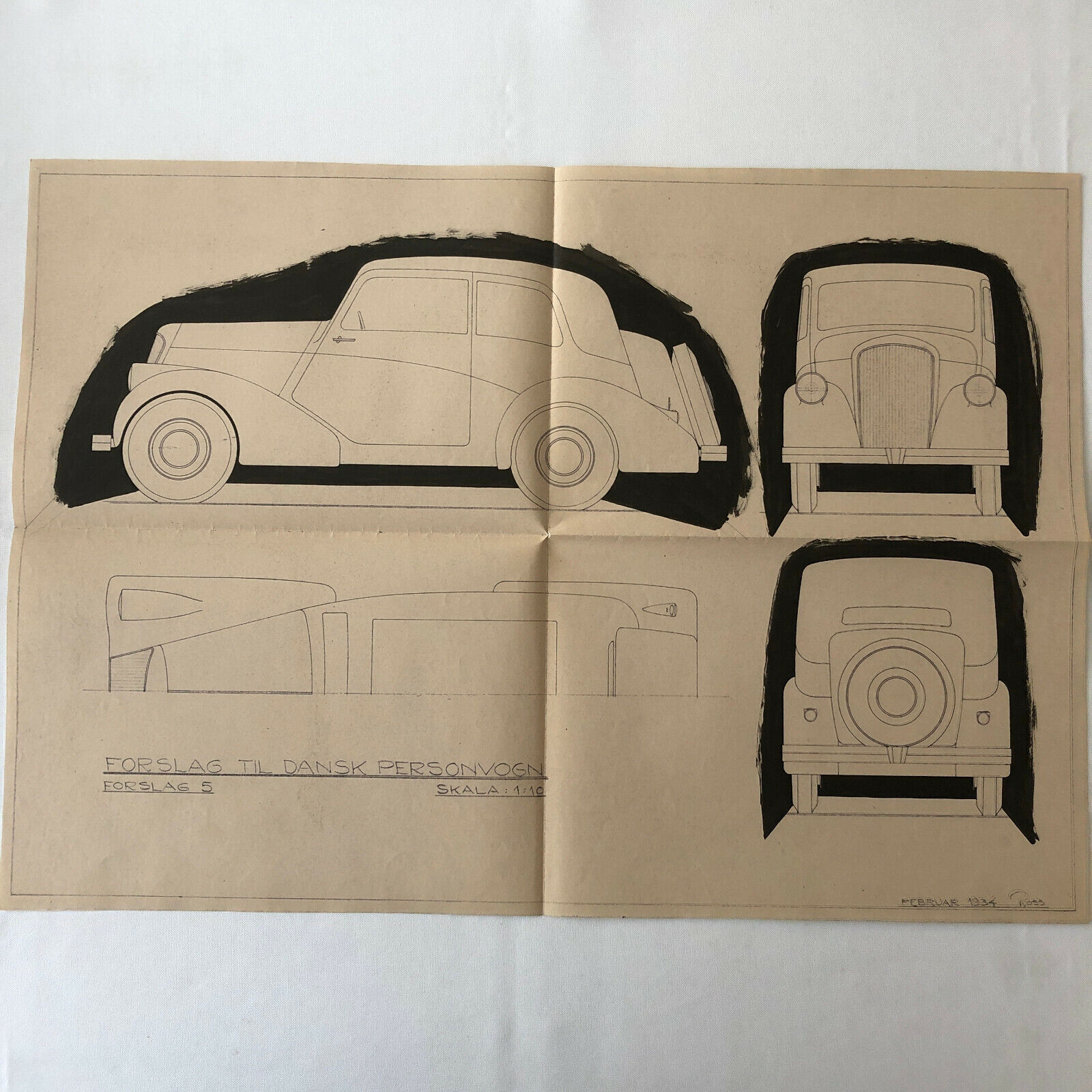 1934 Coachbuilder Car Design Blueprint Rendering Blue Print Coupe 