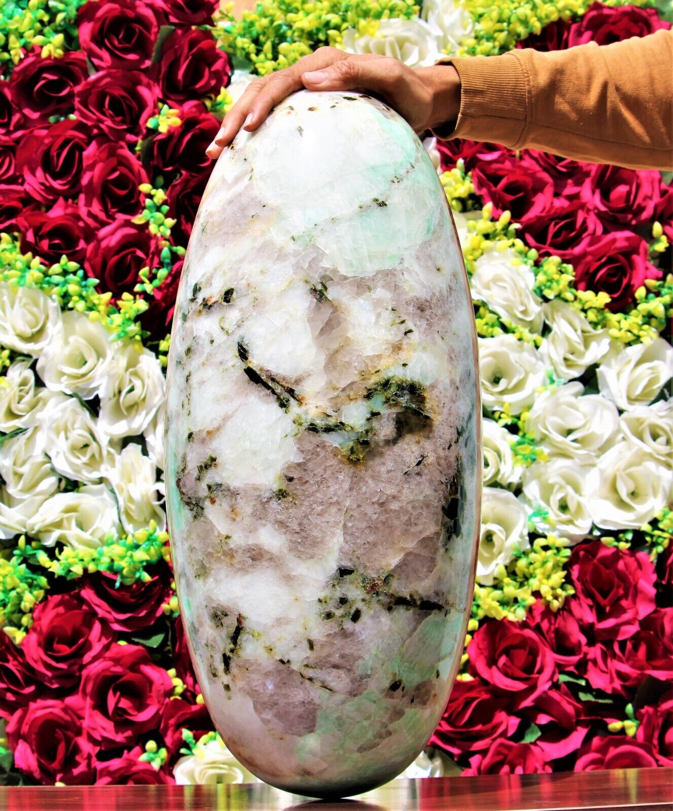Huge 500MM Green Moonstone Garnierite Olivine Peridot Stone Healing Shiva Lingam