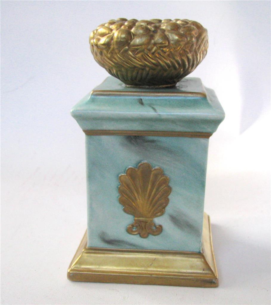 Vintage Porcellane D\'Arte Italy Turquoise Column Gold Fruit Bowl Candle Holder