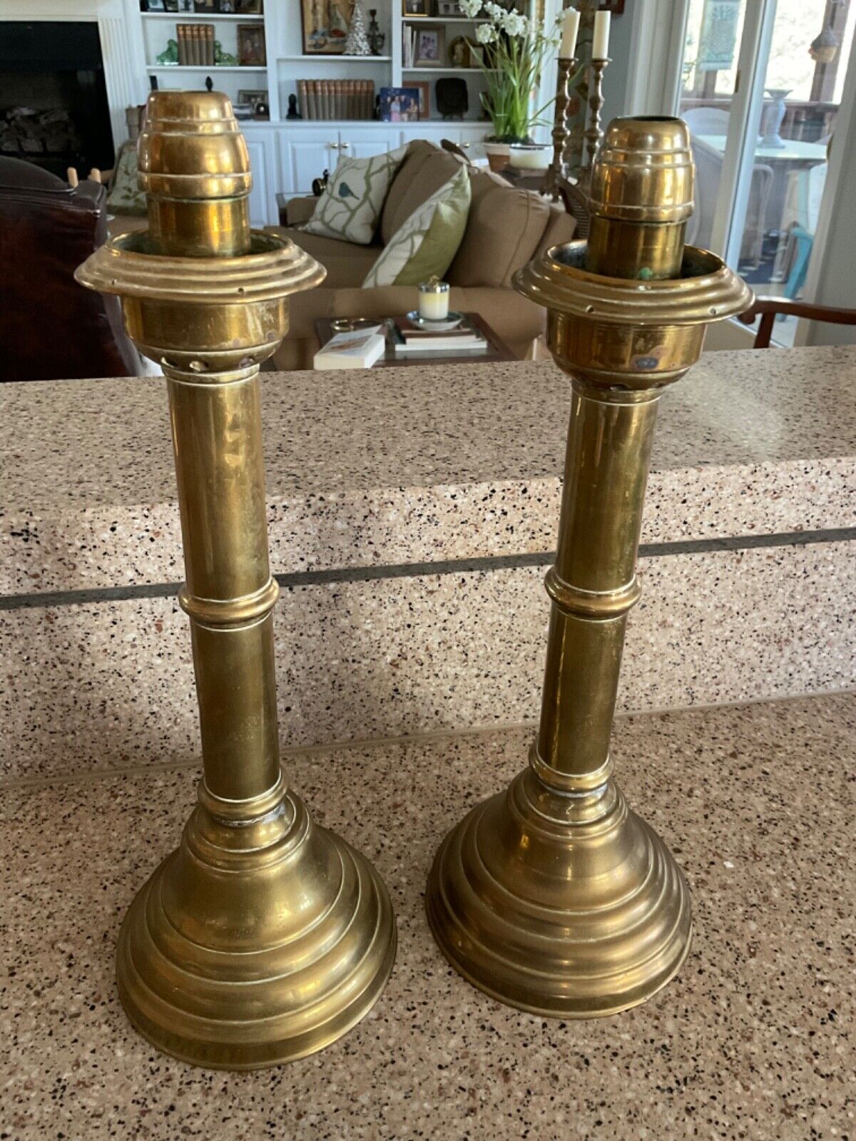 Antique  Imperial Russian Brass Candle Holders Marked on bottom in Cyrrilic