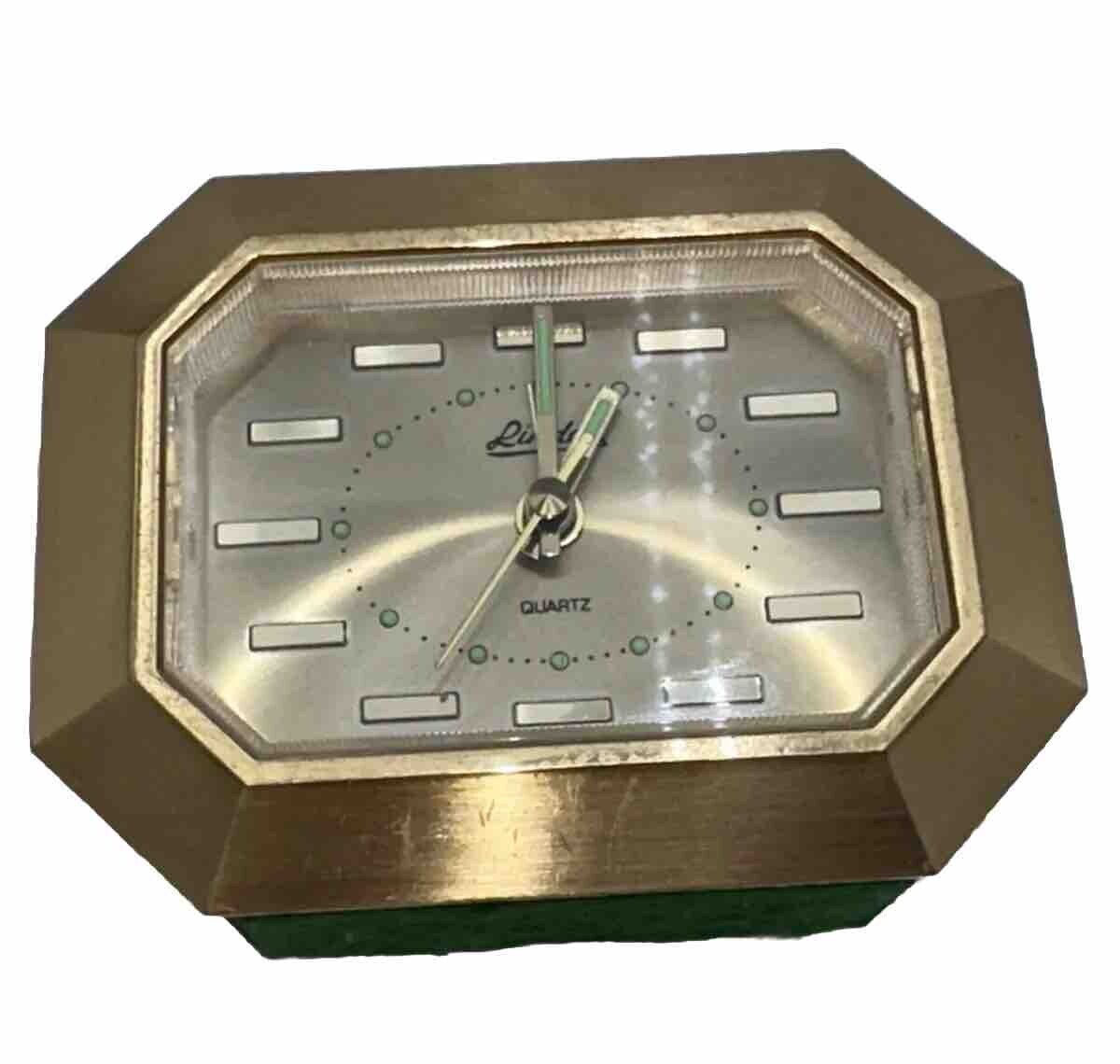 Vtg Linden Gold Tone Metal Quartz Alarm Table Desk Clock, Tested, Works See Pics
