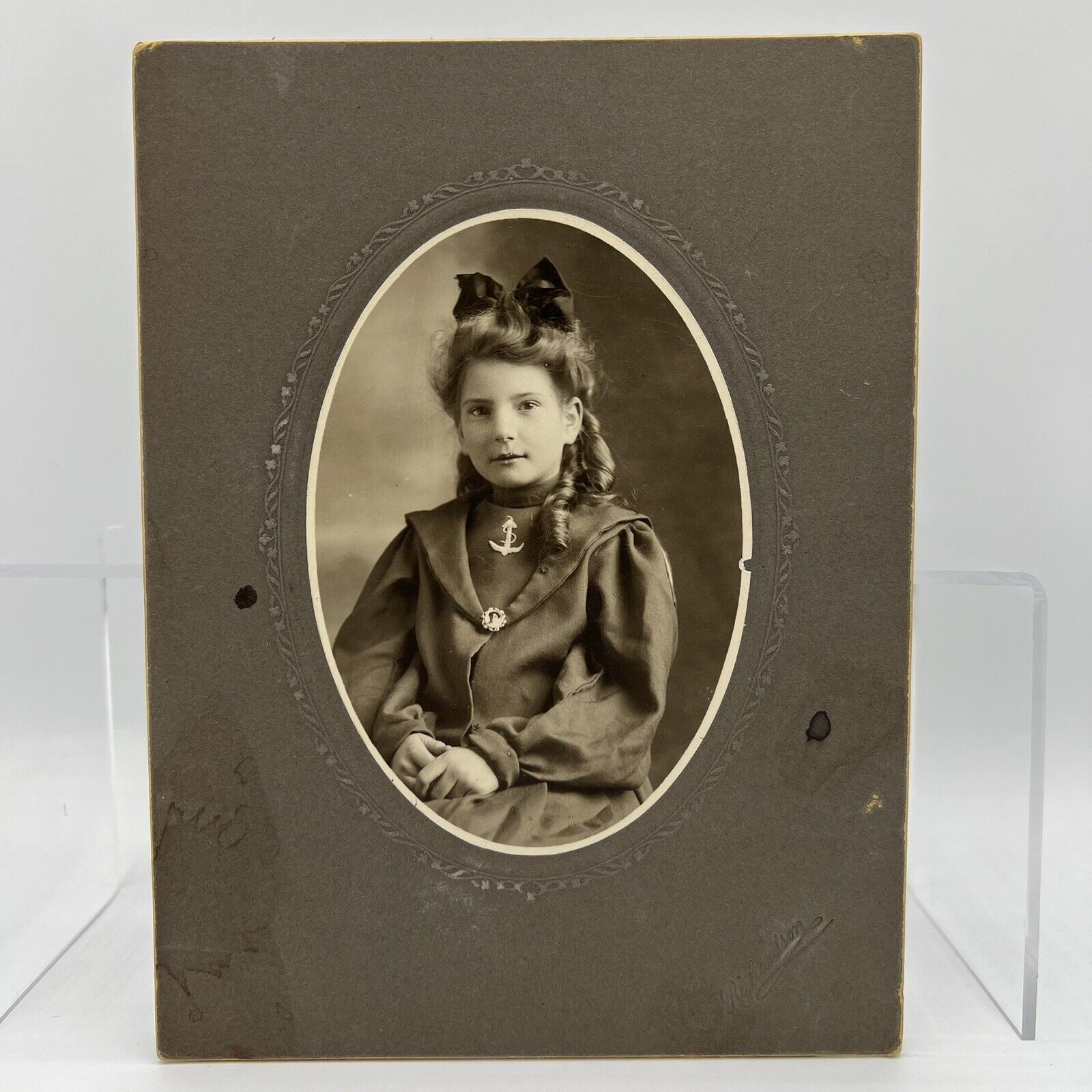 Antique Photograph Portrait Girl Edwardian Middy Dress Bow CDV Richardson Grief