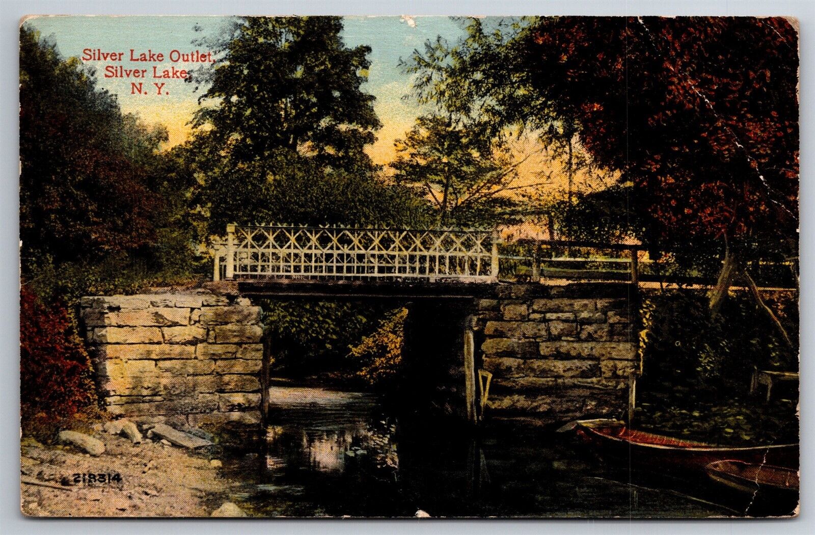 Silver Lake Outlet Bridge Stone Wall Canal Silver Lakes NY C1910\'s Postcard L16