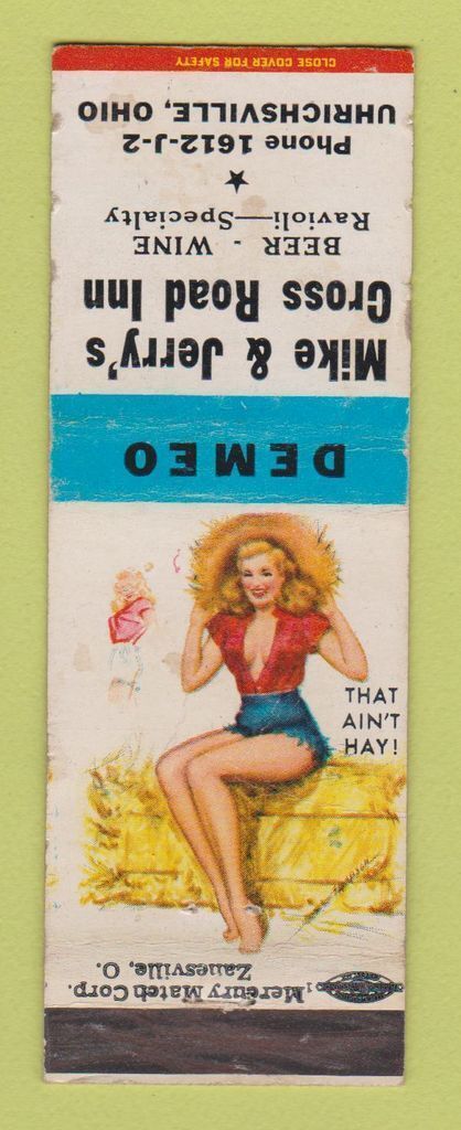 Matchbook Cover - Mike & Jerry\'s Cross Road Inn Uhrichsville OH pinup WORN