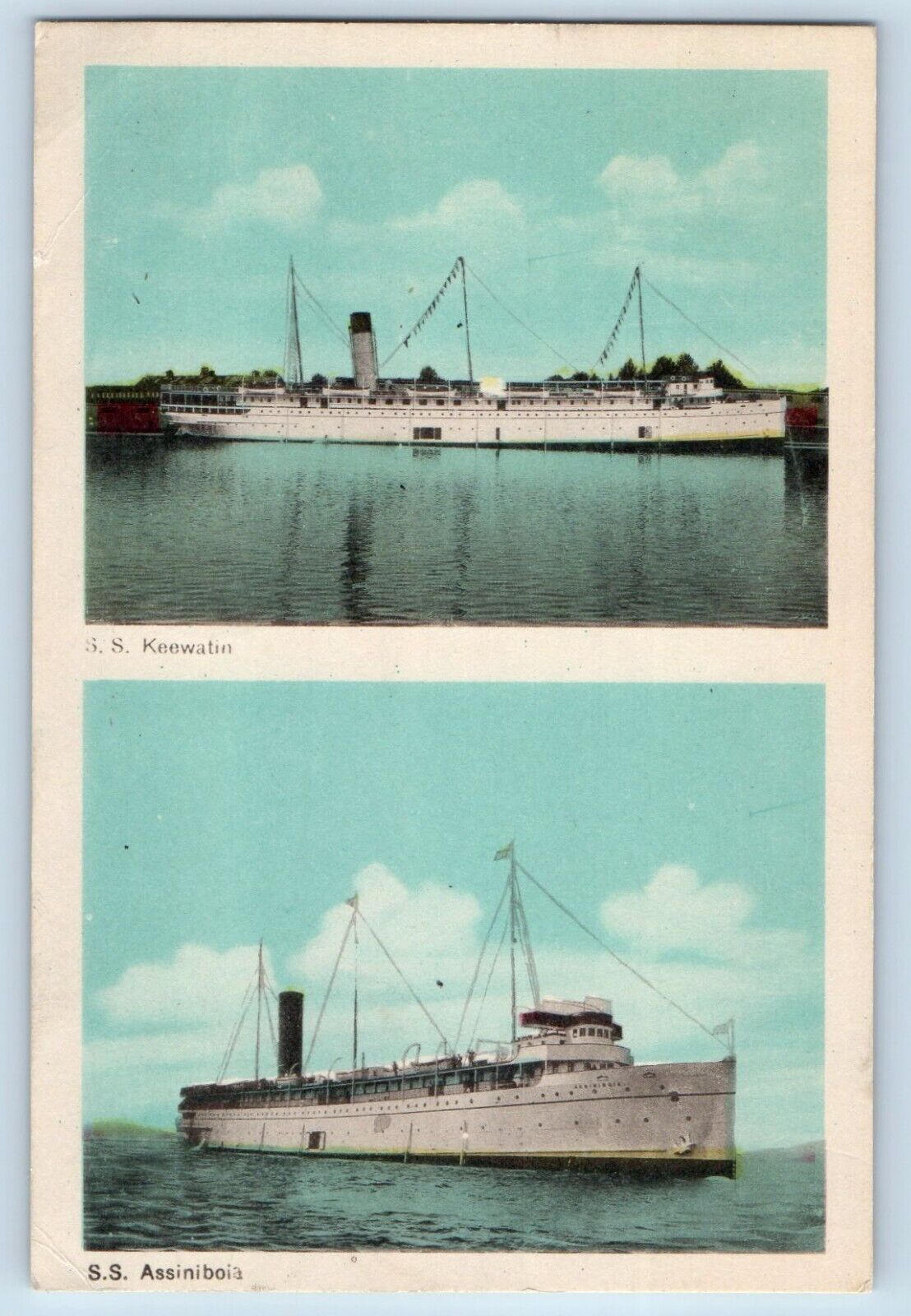 Port Arthur Ontario Canada Postcard S S Keewahan And S S Assiniboia 1948 Vintage