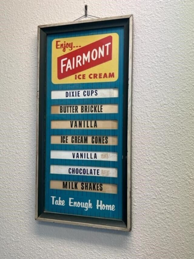 Vintage Fairmont Ice Cream Store Lobby Sign - A REAL ONE