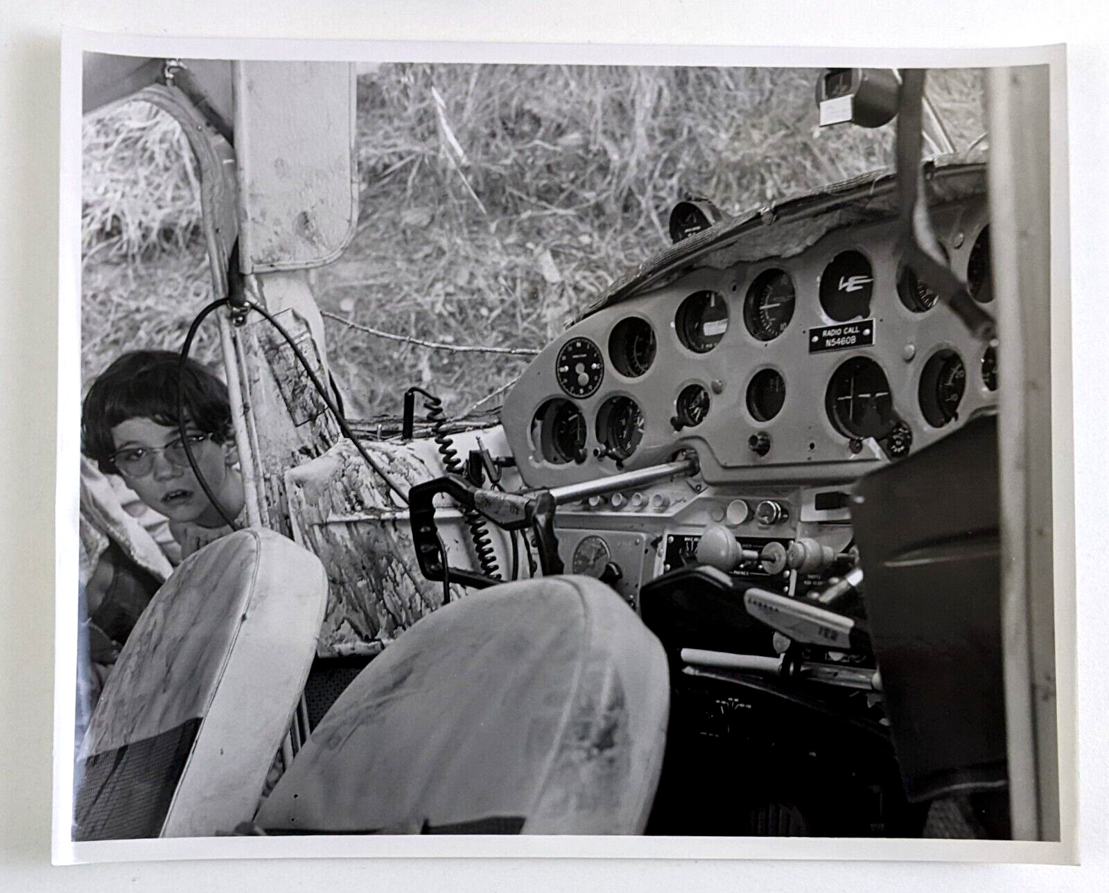 1960s Cedar Rapids IA Plane Crash Plane Cockpit Young Boy Looking Vintage Photo