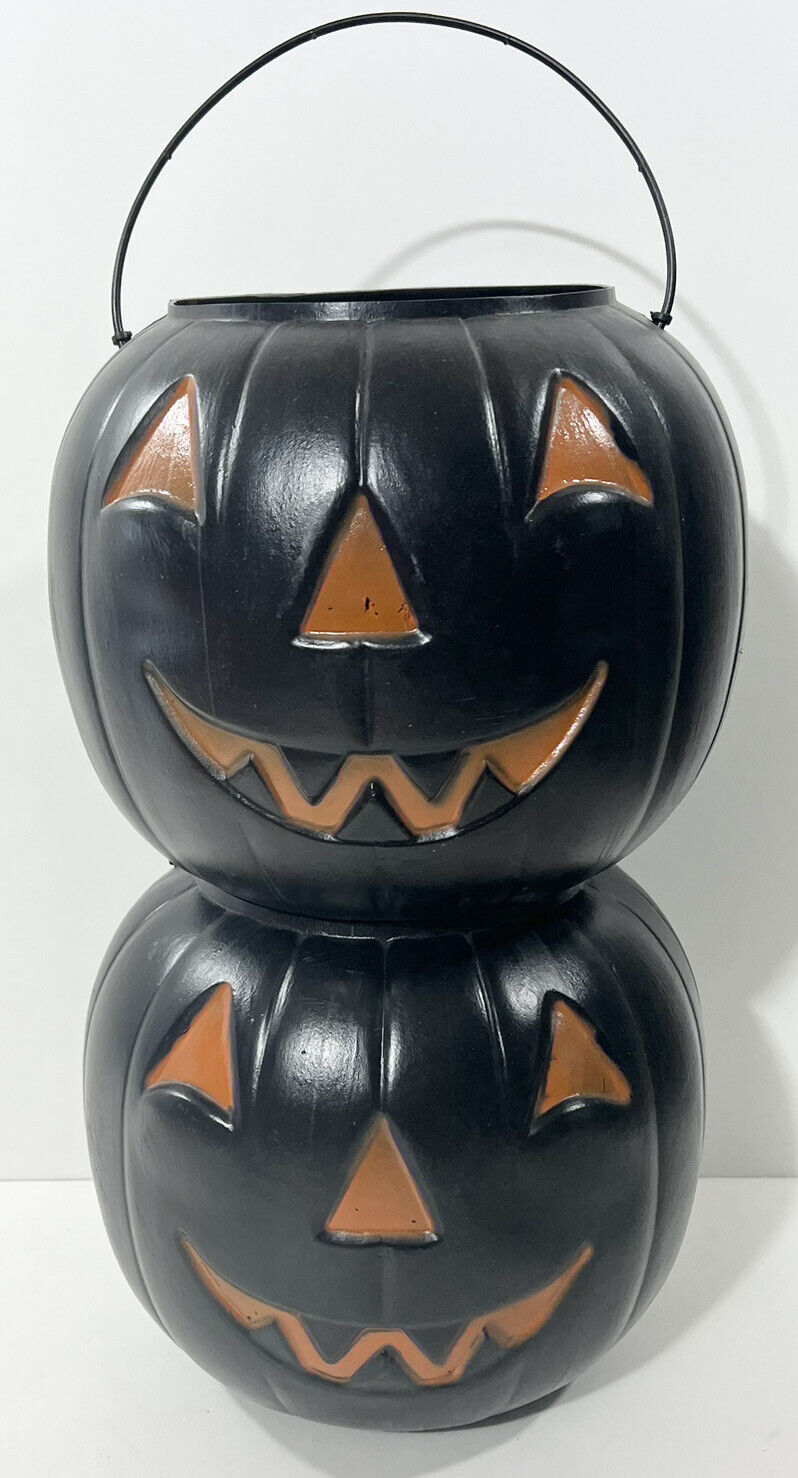 2 Vintage Black Halloween Trick or Treat Plastic Pumpkin General Foam Plastics
