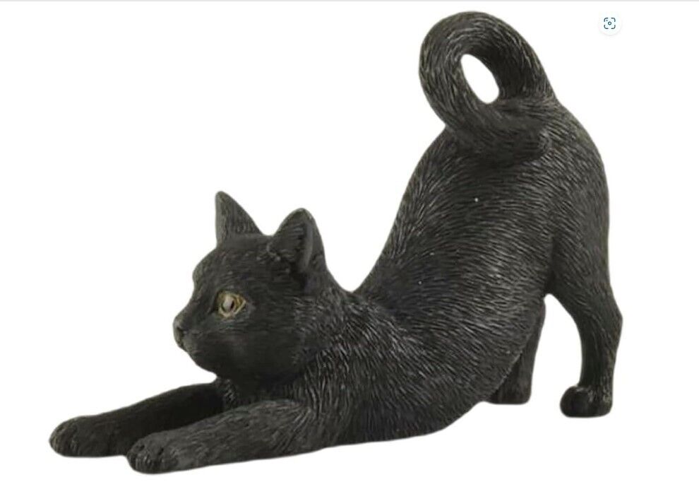 3.75 inch Black Cat Stretching Hand Painted Figurine Cat Lover Gifts