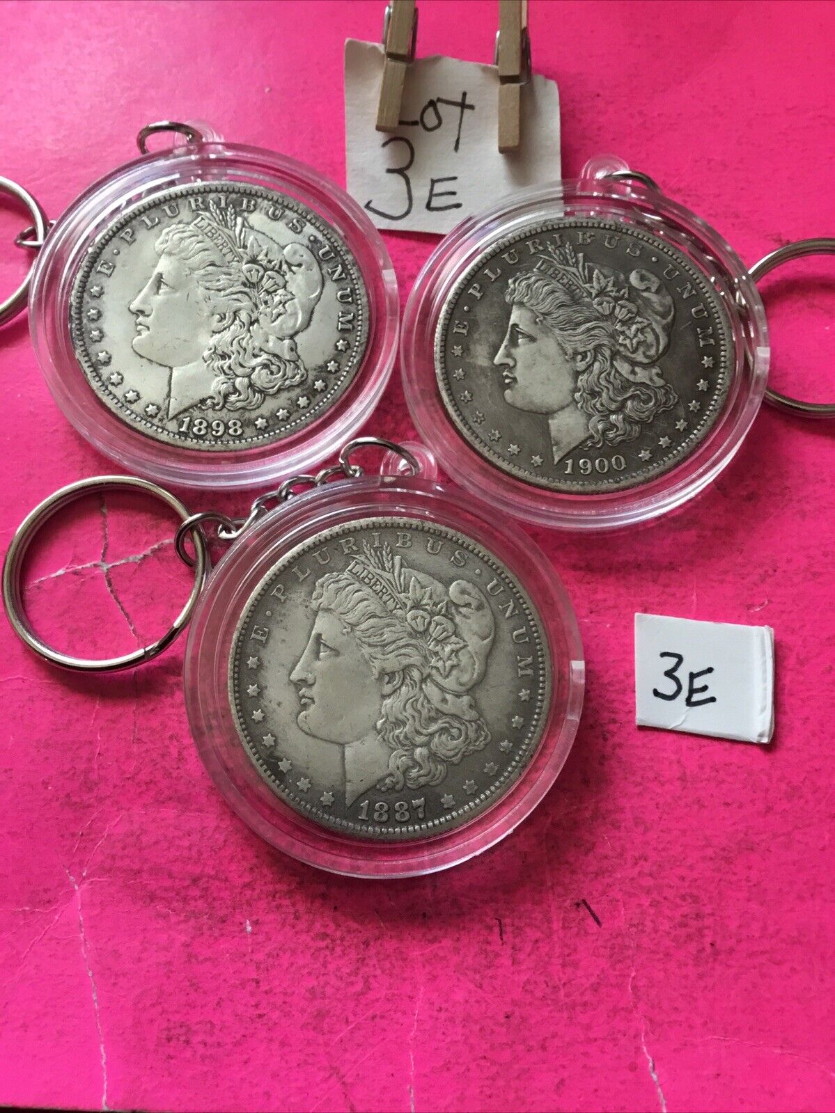 3 Lot Coin Keychain 1898-1900-1887 [Copies] Junk Drawer Estate Combine Ship
