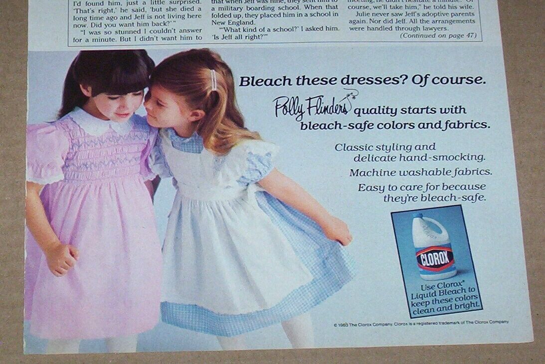 1984 print ad - Cute little girl Polly Flinders fashion Clorox advertising