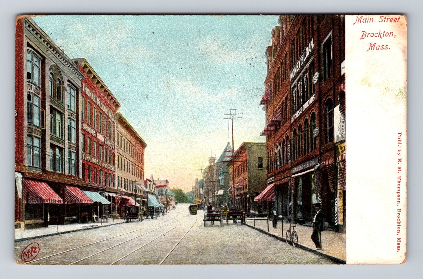 Brockton MA-Massachusetts, Main Street, Shops, Antique, Vintage c1909 Postcard