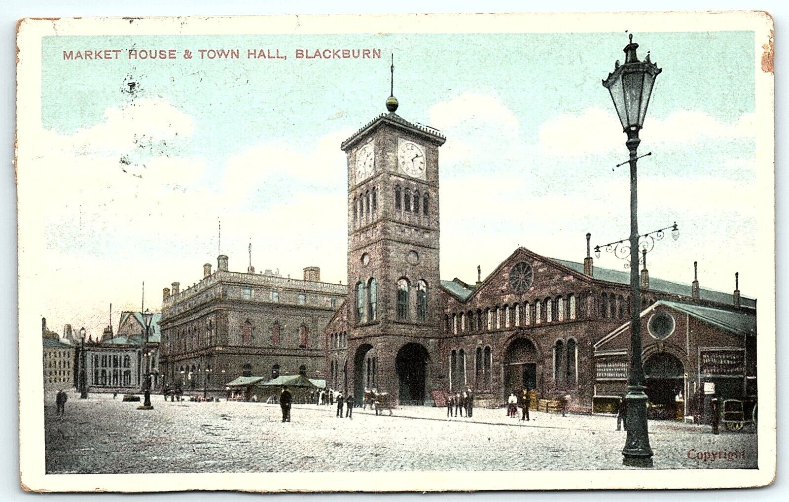 Market House Town Hall Blackburn Hawarth England 1906 PC Message Lady Killed