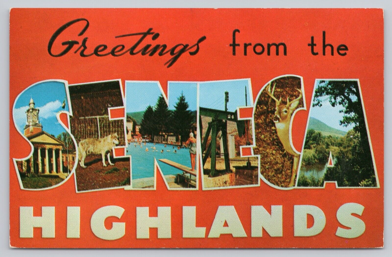 Seneca Highlands Pennsylvania, Large Letter Greetings McKean Co Vintage Postcard