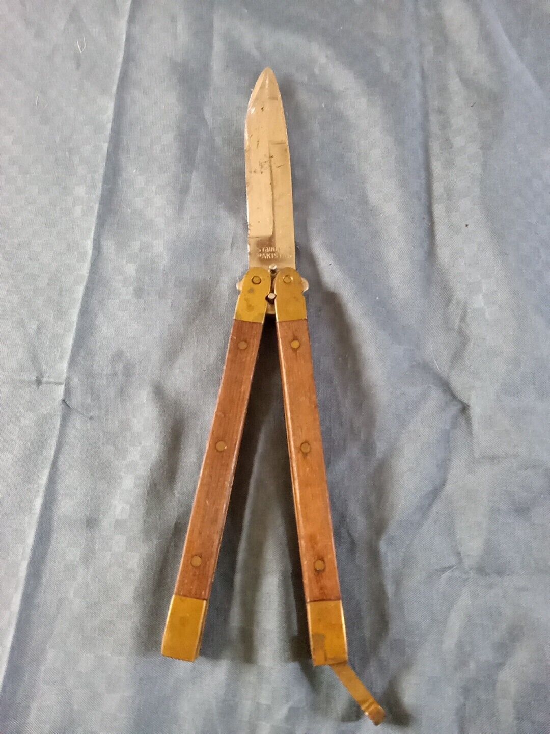 Vintage Stainless Steel Knife Pakistan Double Split Handle 4” Blade Wood/brass
