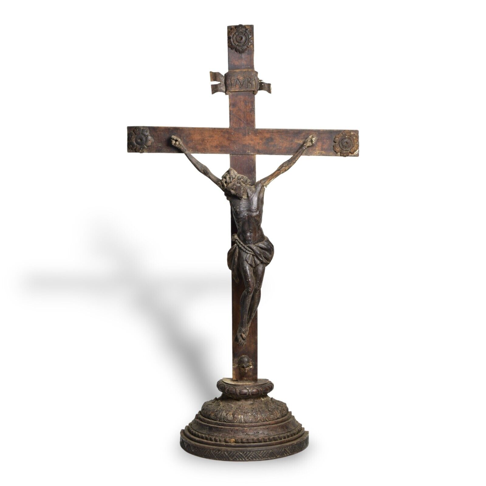 Large 17th / 18thC Carved Wood Crucifix Cross Corpus Christi Memento Mori 36\