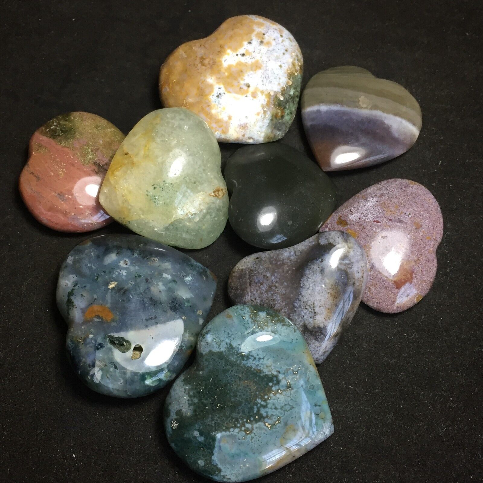 252g 9pcs Natural Amazing Ocean Jasper Agate Crystal Geode Heart Reiki Stone 337