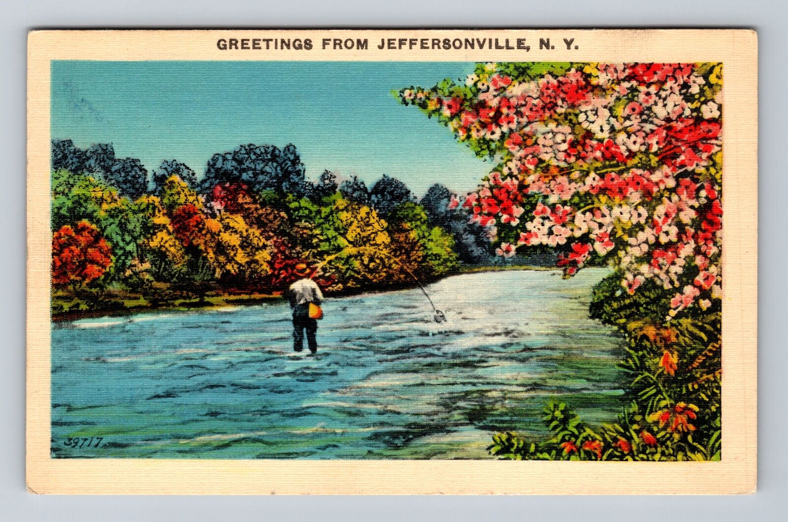 Jeffersonville NY-New York, Scenic Fishing on River Vintage c1941 Postcard